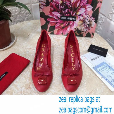 Dolce  &  Gabbana Block Heel 6.5cm Leather Sicily Pumps Red 2021